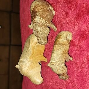 Set of 3 Wood Carved Hippopotamus